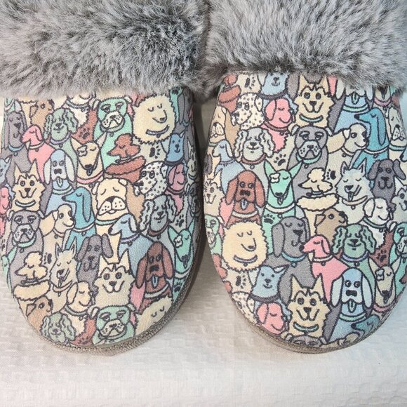 BOB'S BY SKECHERS MEMORY FOAM SLIPPERS TOO COZY PUPPY DOGS FACES FAUX FUR SIZE 6 - Picture 4 of 7
